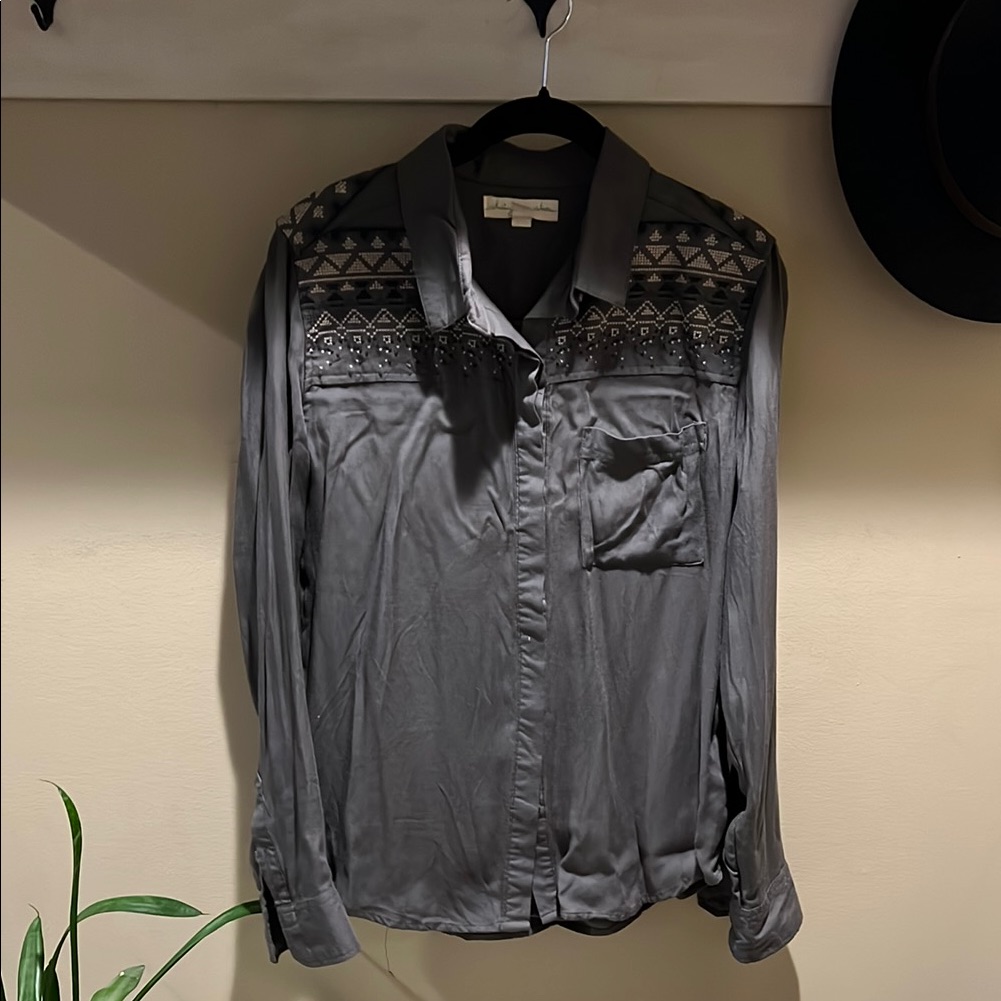 Embroidered Grey Button Down